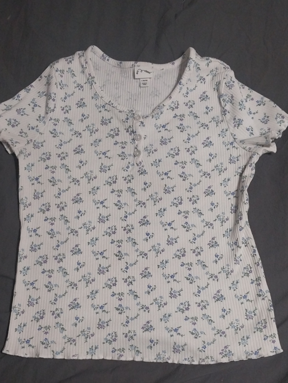 art class White Short-Sleeve Ribbed Henley with Blue Floral GIRLS LARGE 10/12
